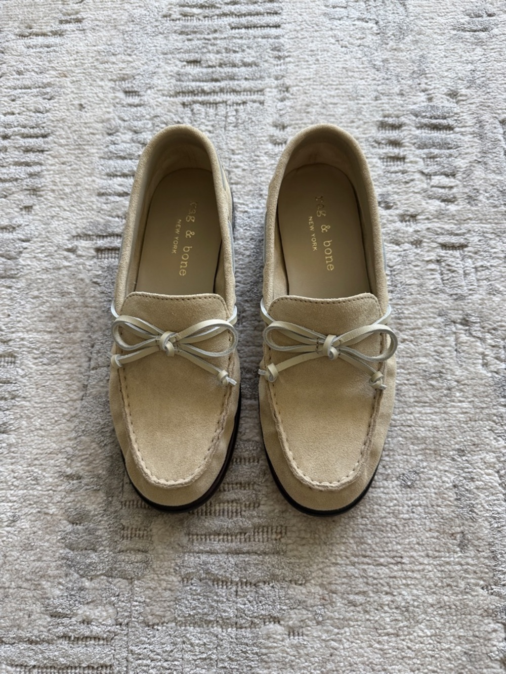 rag & bone Taupe Suede Moccasins with Bow